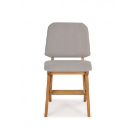 Cadeira de madeira com assento e encosto estofado cinza claro / Cadeira folha